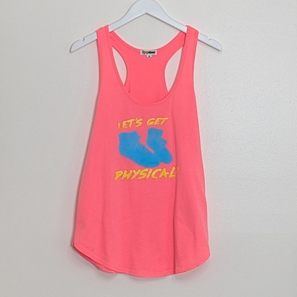 Tipsy Elves Tank Women Large Neon Pink Workout Lets Get Physical Print